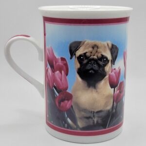 The Danbury Mint Purely Pugs Porcelain Coffee Mug Tulip Time Collectible